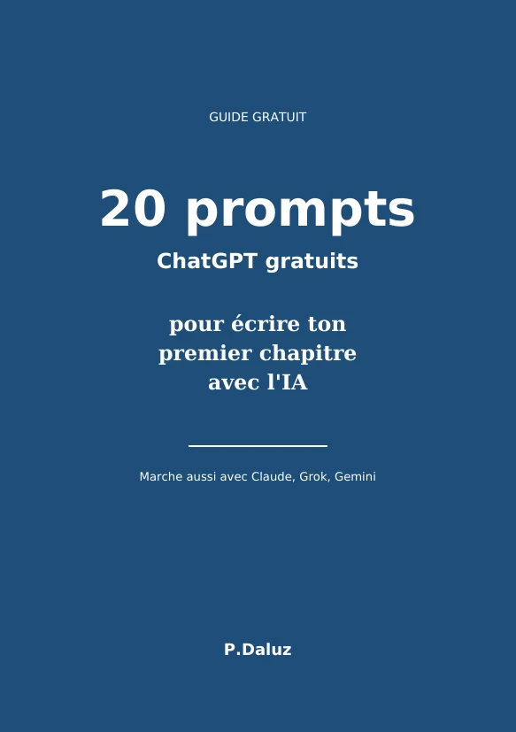 Couverture du PDF gratuit « 20 prompts pour écrire ton premier chapitre » de P.Daluz